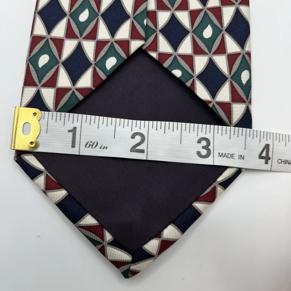 Brooks Brother USA Silk Tie Geometric Pattern Burgundy Green Black